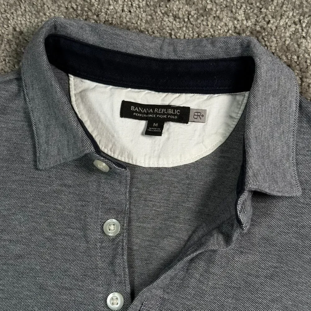 Banana‎ Republic Shirt Mens Medium Gray Performance Pique Polo Golf Preppy